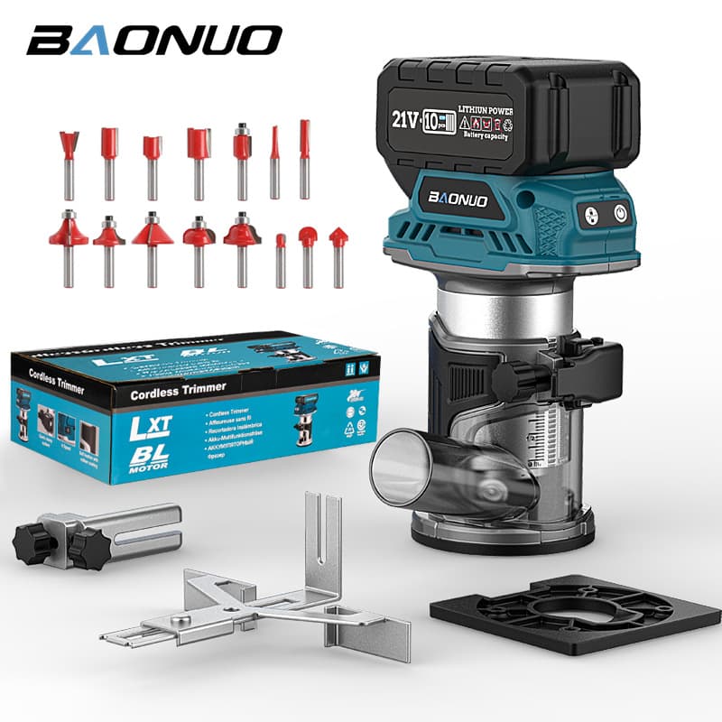 Brushless Lithium-Ion Trimmer, Rechargeable Slotting Machine, Woodworking Trimmer, Grooving, Carving, Wood Panel Hole Cutting, Electric Wood Router