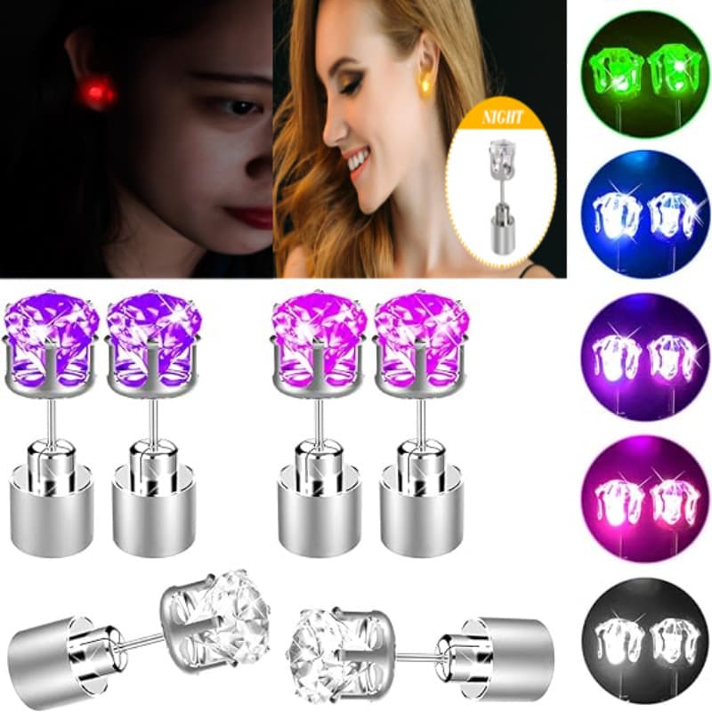 Cross-border factory trendy LED glowing earrings for men and women, couples, flashing zircon stud earrings, in stock for direct supply