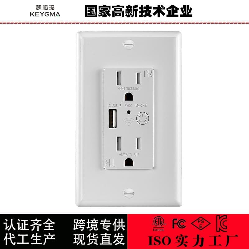 ETL Certified US Standard Tuya WiFi Smart Home Wall Outlet with App Timer Switch Control for Phone and Computer