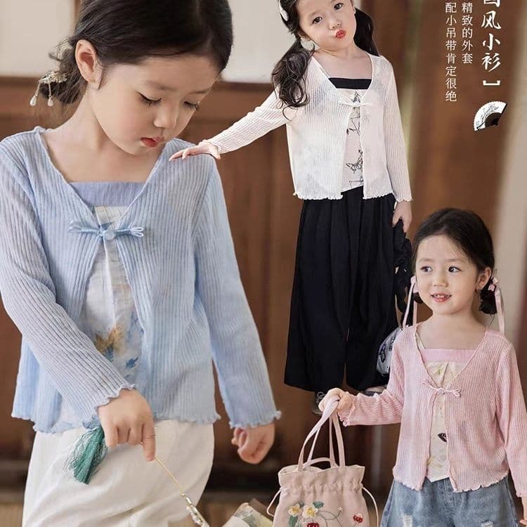 2024 Summer New Style Girls Lightweight Cape Frog Button Cardigan Outer Wear Sunscreen Clothing Baby Fashion Versatile Air Conditioning Shirt