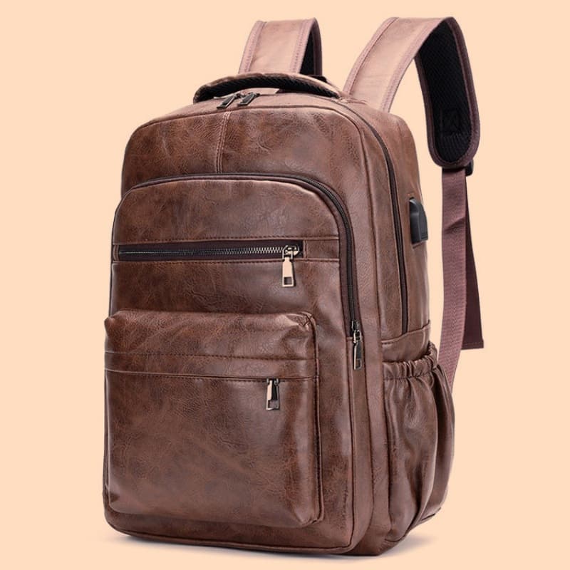 Simple water-repellent pu leather business casual computer backpack wide shoulder strap to reduce burden male college students college style school bag
