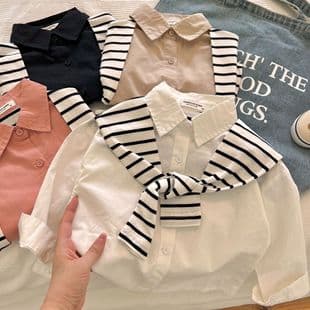 In Stock! 2026 Spring/Autumn Kids Long-Sleeve Cape Shirt Boys Lapel Baby Korean Fake Two-Piece Shirt Wholesale