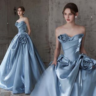 Blue Rose Birthday Banquet Host Piano Art Exam Adult Ceremony Tulle Dress Bride Engagement Evening Gown Wedding Dress