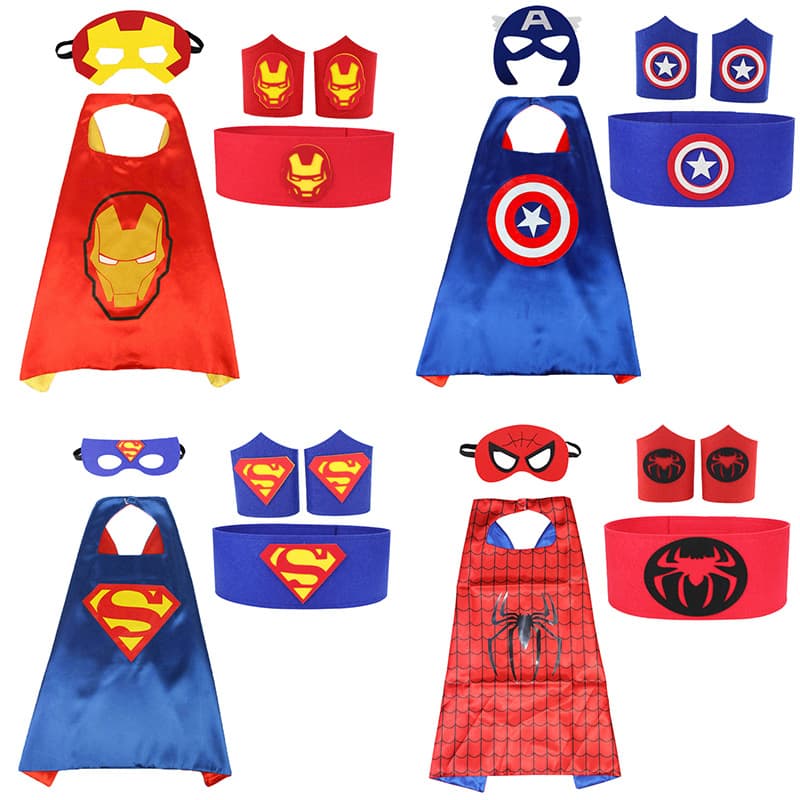 Halloween Performance Kids Cape Spider-Man Batman Captain America Iron Man Cape Wristband Belt Set
