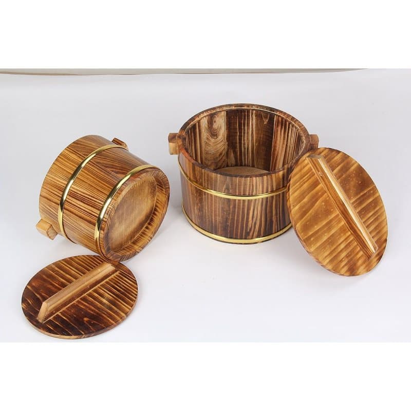 Wooden Bucket Rice Wooden Bucket Restaurant Dining Table Hotel Rice Serving Small Rice Bucket Tableware Insulated Rice Bucket Rice Bowl with Toppings Large Quantity Favorable Price