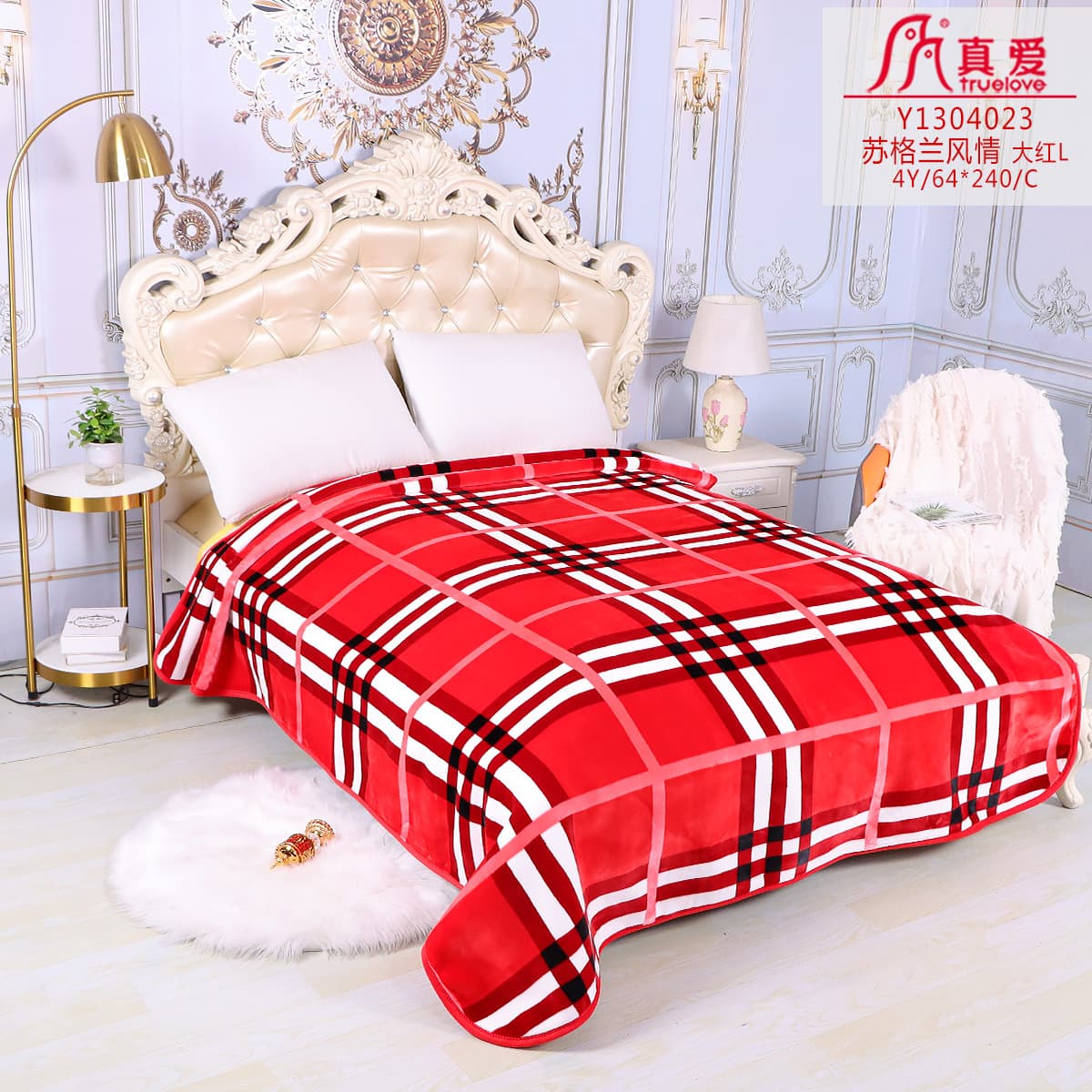 TrueLove Scottish Style Raschel Cloud Flannel Blanket, Stock Available, Customizable, Export Order, Double Layer, Single/Double Size