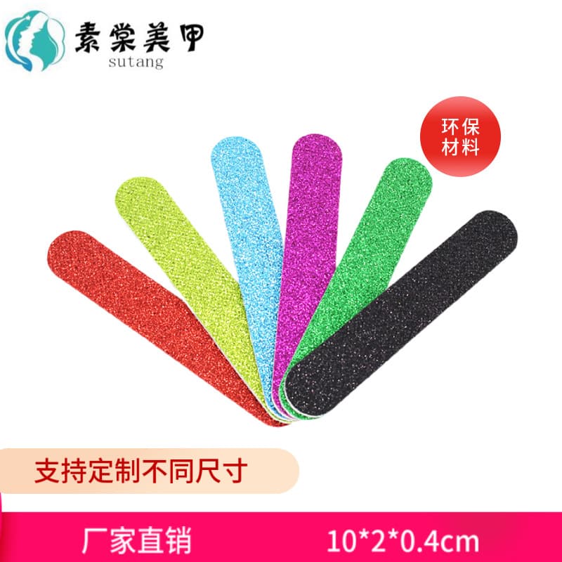Manicure tools, green onion eva nail file, pink glitter file, black manicure set components on the back, non-woven fabric