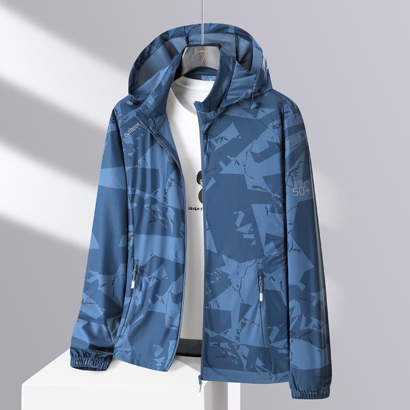 Summer men's camouflage sun protection shirt, breathable stretch UV protection ice silk couple sun protection suit skinwear jacket 50.