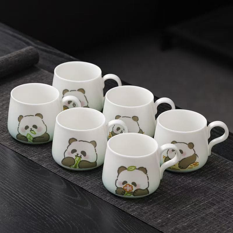 Dehua Ceramic Cute Panda Tea Coffee Cup with Saucer Set, Home Latte Coffee Cup, High-Aesthetic Mug for Women