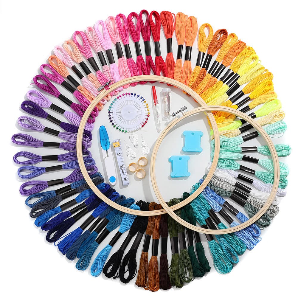 Amazon Cross Stitch Thread Kit DMC Color Number Polyester Cotton Thread 5 Bamboo Embroidery Hoop Accessories Embroidery Needle Thread Set