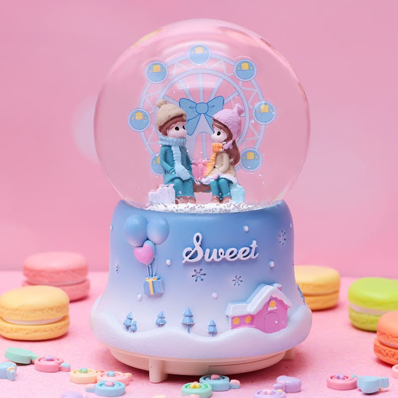 Romantic Ferris Wheel Crystal Ball Music Box Valentine's Day Gift for Girlfriend Luminous Snow Globe Music Box Create Surprises