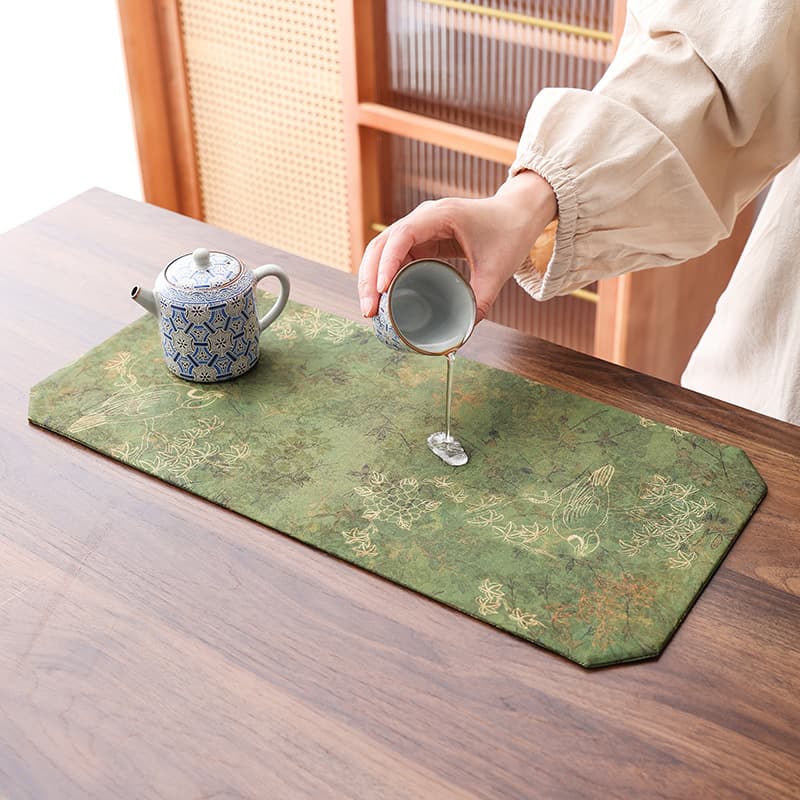 Retro cloud-gauze dry brewing mat, waterproof brocade coaster with heat-resistant table runner fabric and tea tray pad