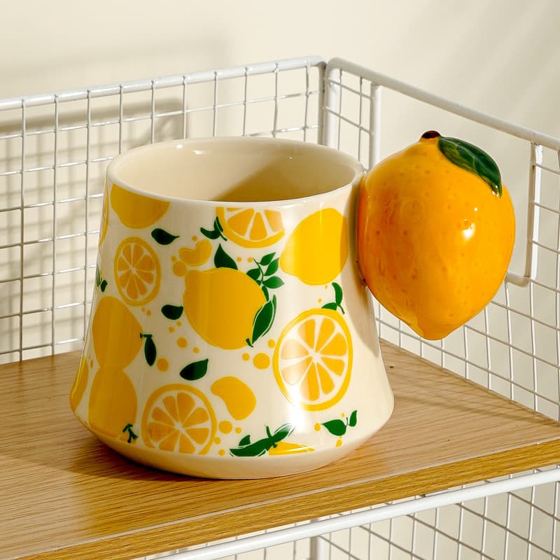 Pear-Shaped 3D Handle Ceramic Mug with Fresh Fruit Print, Cute Water Cup for Students, Dormitory Coffee Cup