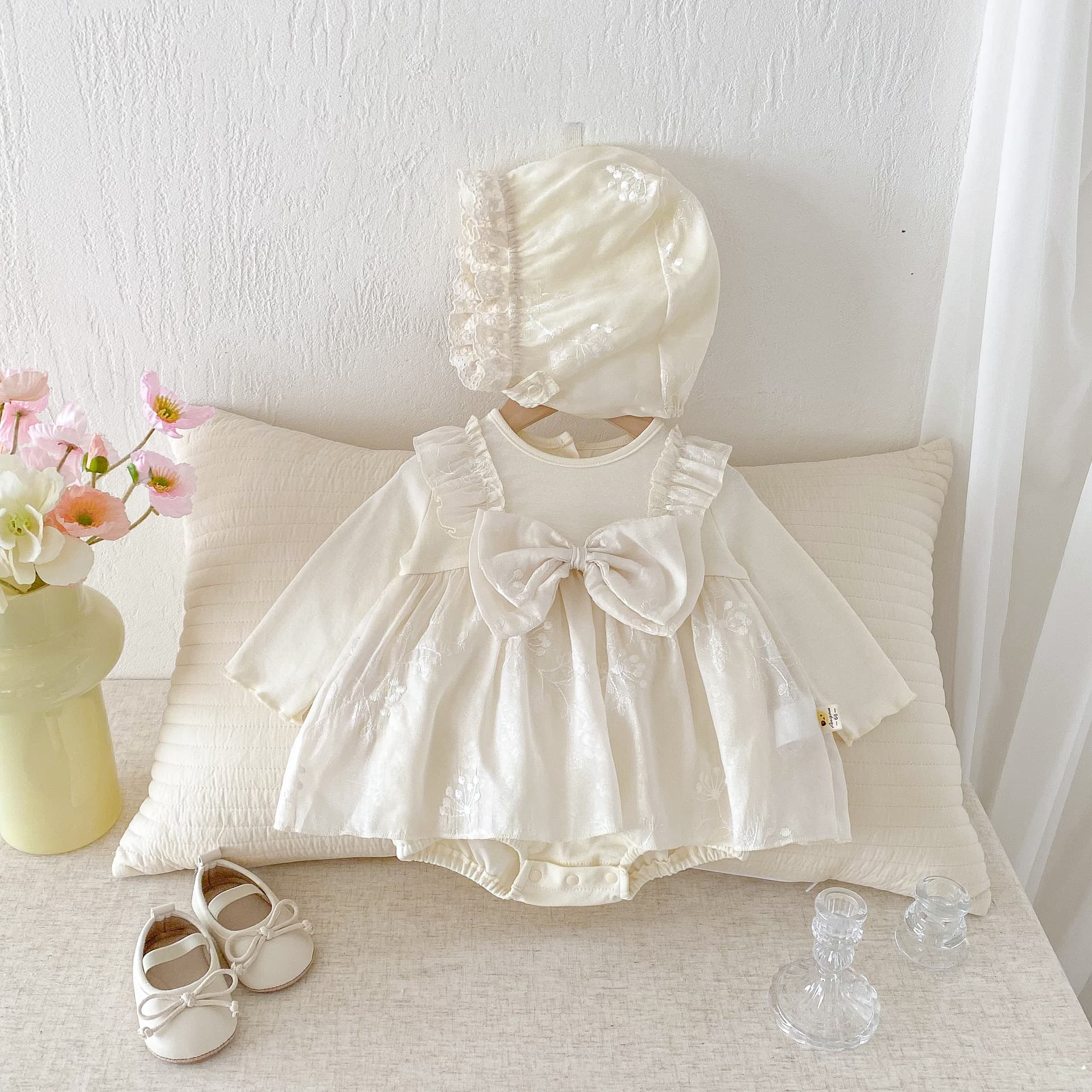 Baby Autumn New Arrival Princess Style Romper for Newborns, 100 Days, Full Moon, Sweet Bowknot Dress Bodysuit