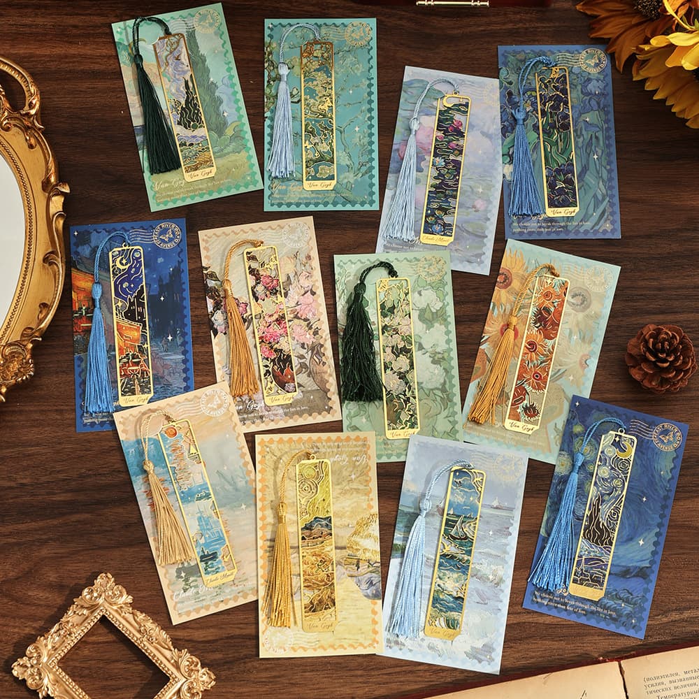 Cross-border ancient style hollow bookmarks with tassels, famous paintings, oil paintings, metal bookmarks, creative handbook decoration reading book holders