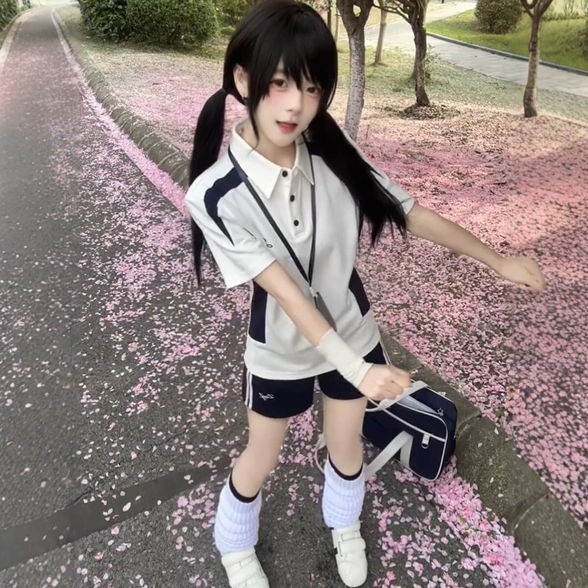 Sporty JK Uniform Gymnastics Set School Style Multi-Color Turn-Down Collar Short Sleeve Top Casual Shorts Summer Versatile Women
