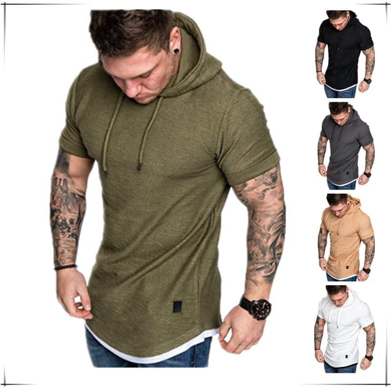 2026 New Summer Men's Hooded T-Shirt European and American Style Foreign Trade European Size Short Sleeve T-Shirt for Men