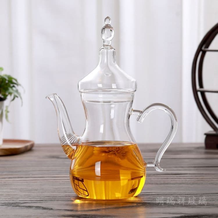Middle Eastern Arabic Glass Coffee Pot, High-Temperature Resistant Transparent Glass Teapot, Borosilicate Tea Kettle for Flower Tea