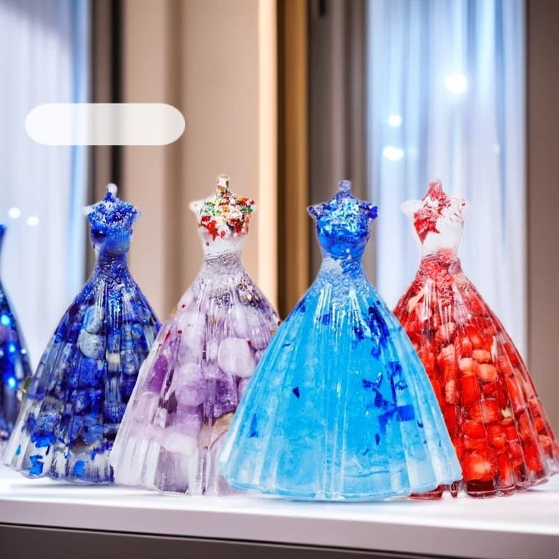 Resin Crystal Gravel Glue Drops Wedding Dress Ornaments Amethyst Pink Crystal Princess Dress Creative Gift Souvenir