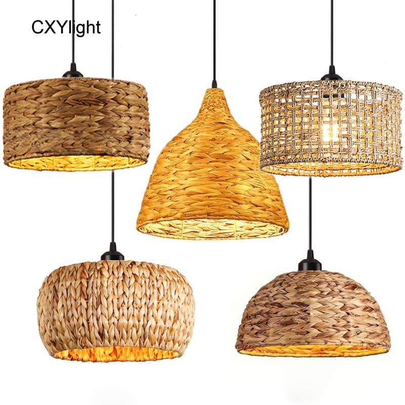 Cross-border Japanese-style Rattan Pendant Light, Tea Room Rattan Art Pendant Light, New Chinese Style Woven Lighting, Bohemian Farmhouse Rattan Lamp