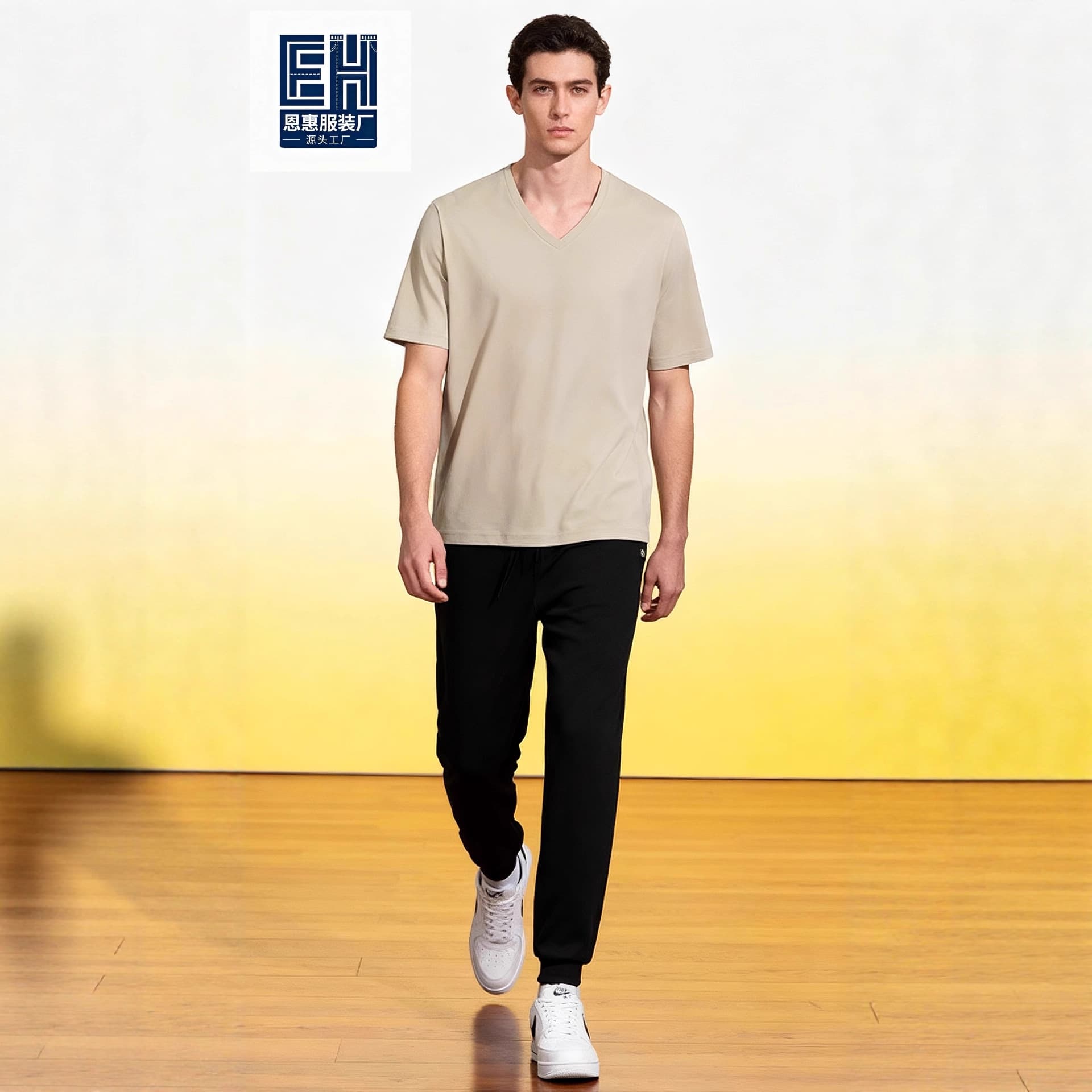 [Source Factory] 88915 Plum Blossom Logo Tapered Casual Men's Home Sweatpants Cotton Comfortable New Style Autumn/Winter