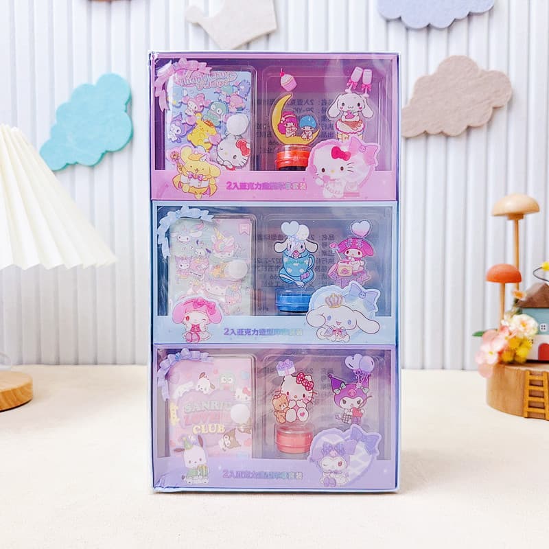 2-Piece Acrylic Shaped Stamp Set with Notepad and Cartoon Sanrio Styled Reward Stamps