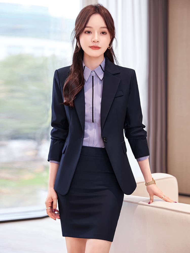 Pure Color Slim Fit Ladies' Spring Autumn Career Suit Jacket Elegant Business Casual Long Sleeve Short Dress Cross-Border