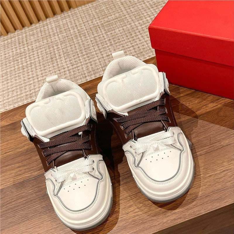 European Station New Genuine Leather Men's Shoes Chunky Sole Casual Shoes Skateboard Shoes Single Shoes Couple Shoes Women's Bread Shoes Color Block Trendy