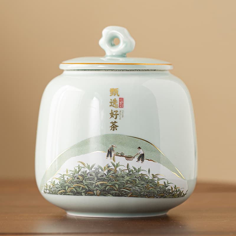 Ceramic tea caddy empty jar large capacity for storing tea, household green tea, black tea, Pu'er, Longjing trendy container