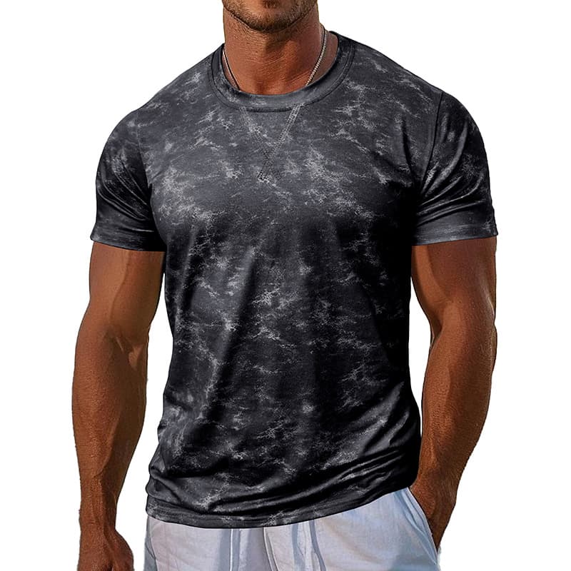 In Stock EU/US Cross-Border Summer New Men's Sports Round Neck Short Sleeve T-Shirt Gym Muscle Men's Clothing
