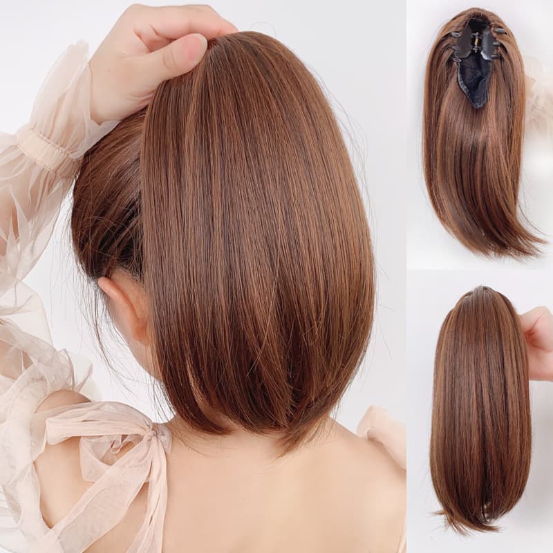 Women's Ponytail Wig Slightly Curled Inward Short Hair Clip Ponytail Braid Elegant Simulation Hair Tie High Ponytail Fake Braid
