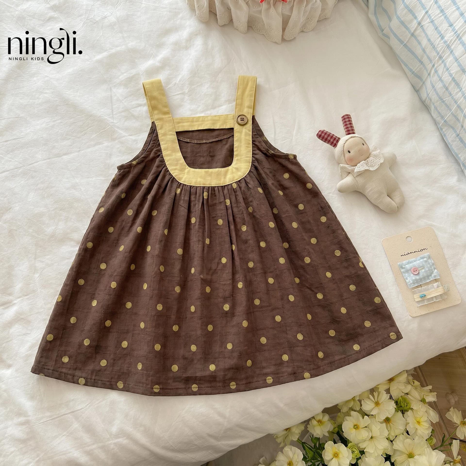 Ningli Girls Dress Summer New Baby Stylish Polka Dot Doll Dress Little Girl Sleeveless Strap Princess Dress