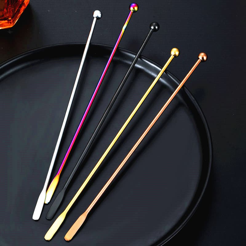 Gold Titanium Plated 304 Stainless Steel Extended Cocktail Stirrer Coffee Milk Tea Juice Mixing Stick