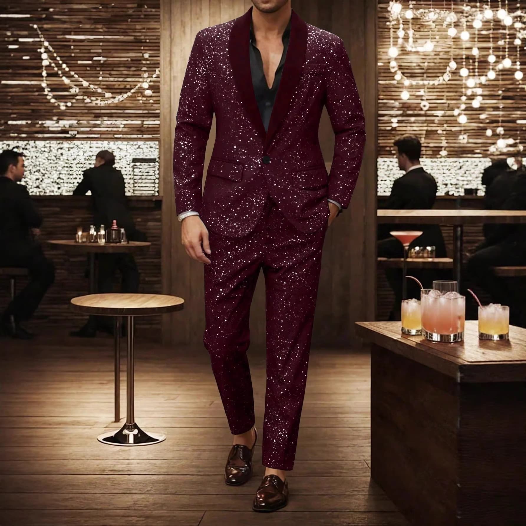 2026 Export Cross-border Men's European and American Shiny Banquet Handsome Suit Set for Amazon Temu 250101