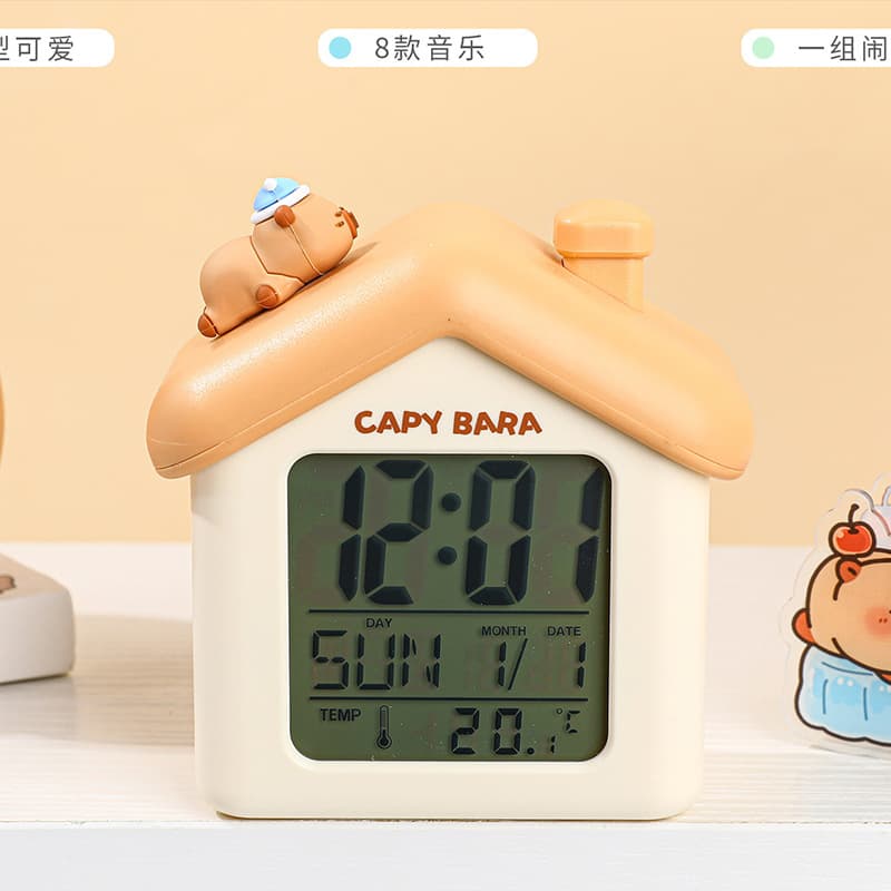 Snap Finger Capibala Small House Electronic Alarm Clock Cute and Good-Looking Home Alarm Clock Multifunctional Electronic Clock