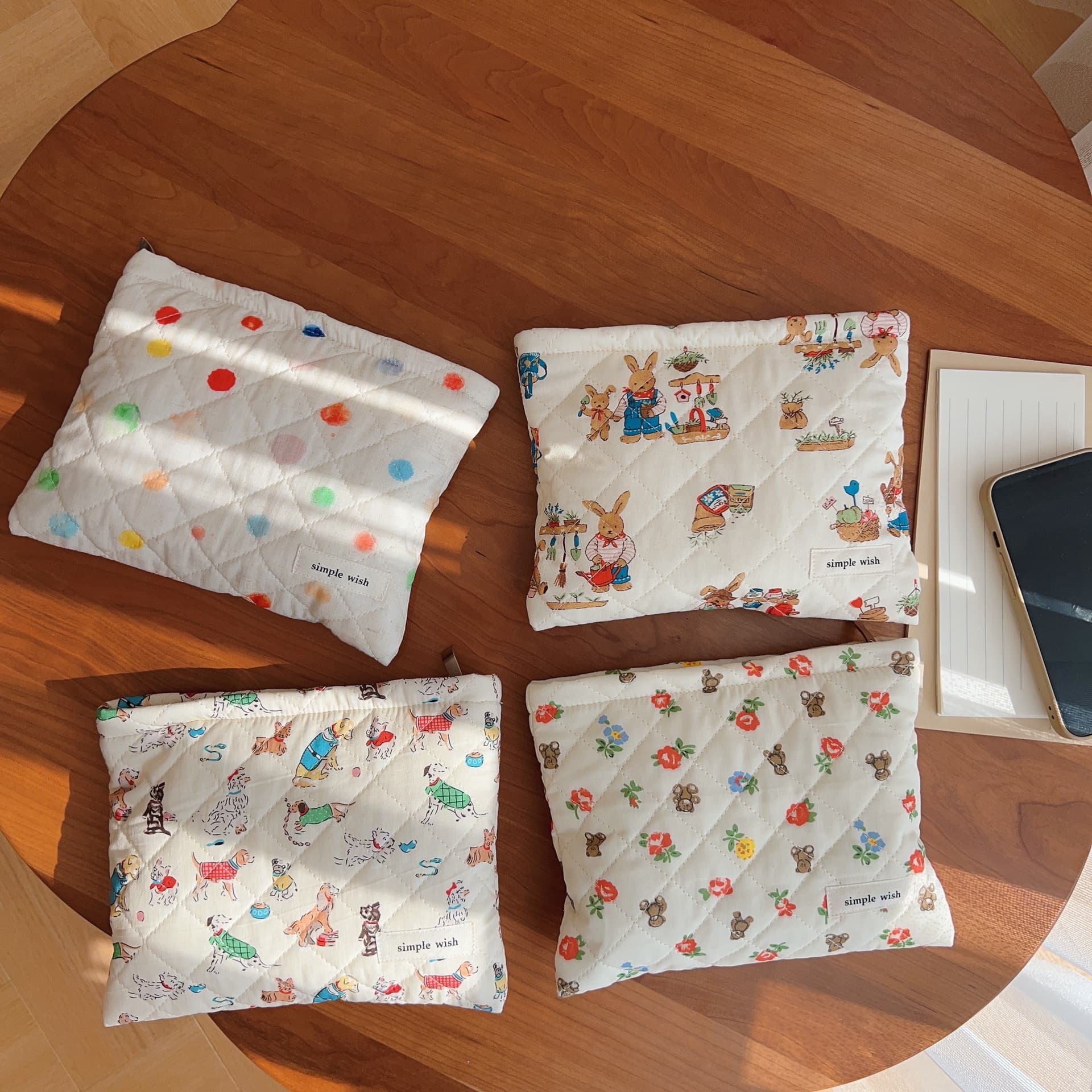 【Suxi Cloth Bag】Animal Print Quilted Small Makeup Bag Touch-Up Pouch Phone Bag Thick Soft Quilted Small Cloth Bag