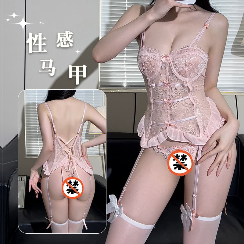 Sexy Lingerie, French Pure Lace Mesh, Outerwear, Sexy Lace Pajama Set, Small Bust Push-Up Vest, Tempting Breast Pads