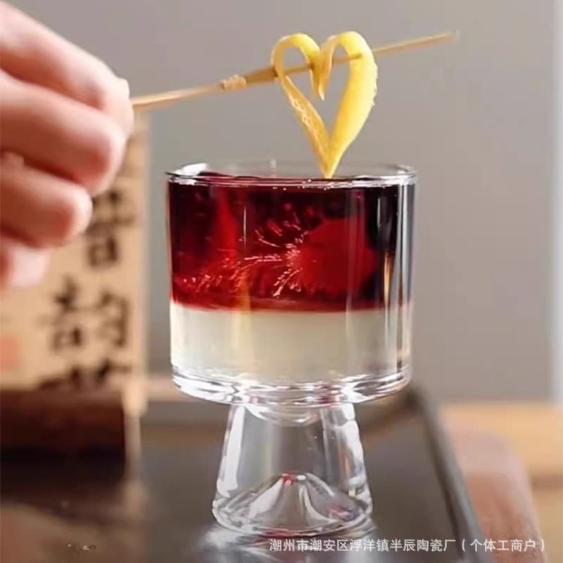Japanese-Style Trendy High-Foot Snow Mountain Base Glass Coffee Cup, Ins-Style Personalized Cold Drink Juice Cup Dessert Cup 240ml
