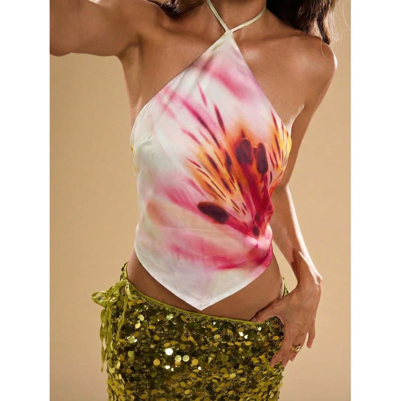 Foreign trade European and American commuter camisole women's summer vacation sexy printed sleeveless halterneck camisole