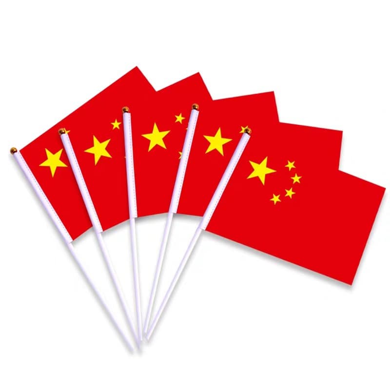 Chinese flag with pole small red flag National Day event decorations handheld small flag No. 8 luminous five-star red flag
