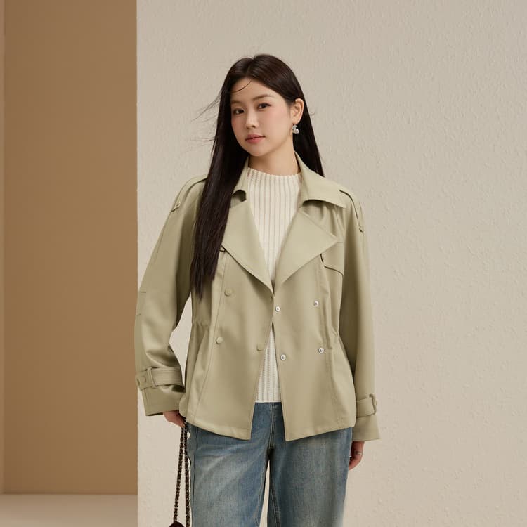 【Waist-cinching Double-breasted Versatile Jacket】Xianlixiu Plus Size Women's Fashionable and Capable Short Top for Fall New Arrival