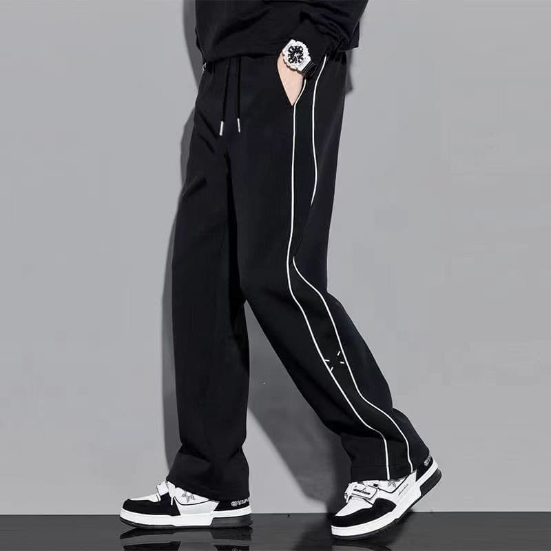 Striped Straight Leg Sweatpants for Men, Spring Versatile Handsome Casual Pants, Loose American Style Long Pants, Teenager Wide Leg Leisure Pants