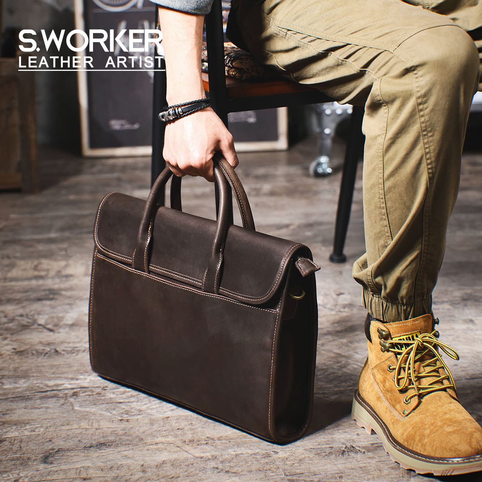 Simplified Retro Top Layer Cowhide Leather Handbag Men's Mad Horse Skin Briefcase Genuine Leather Computer Bag Men's Travel Bag