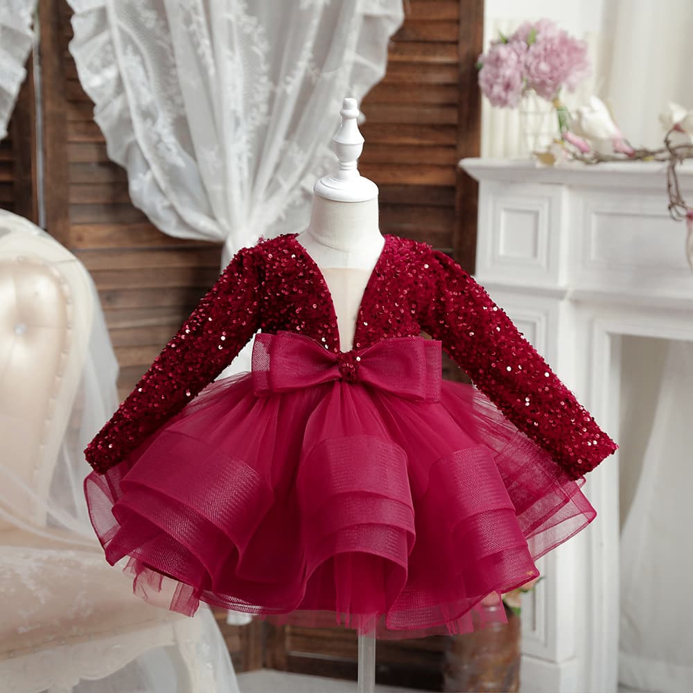 Girls' Princess Dress for Birthday Autumn/Winter Fashion Show Performance Hostess Piano Recital, Long-sleeve High-end Children's Evening Gown