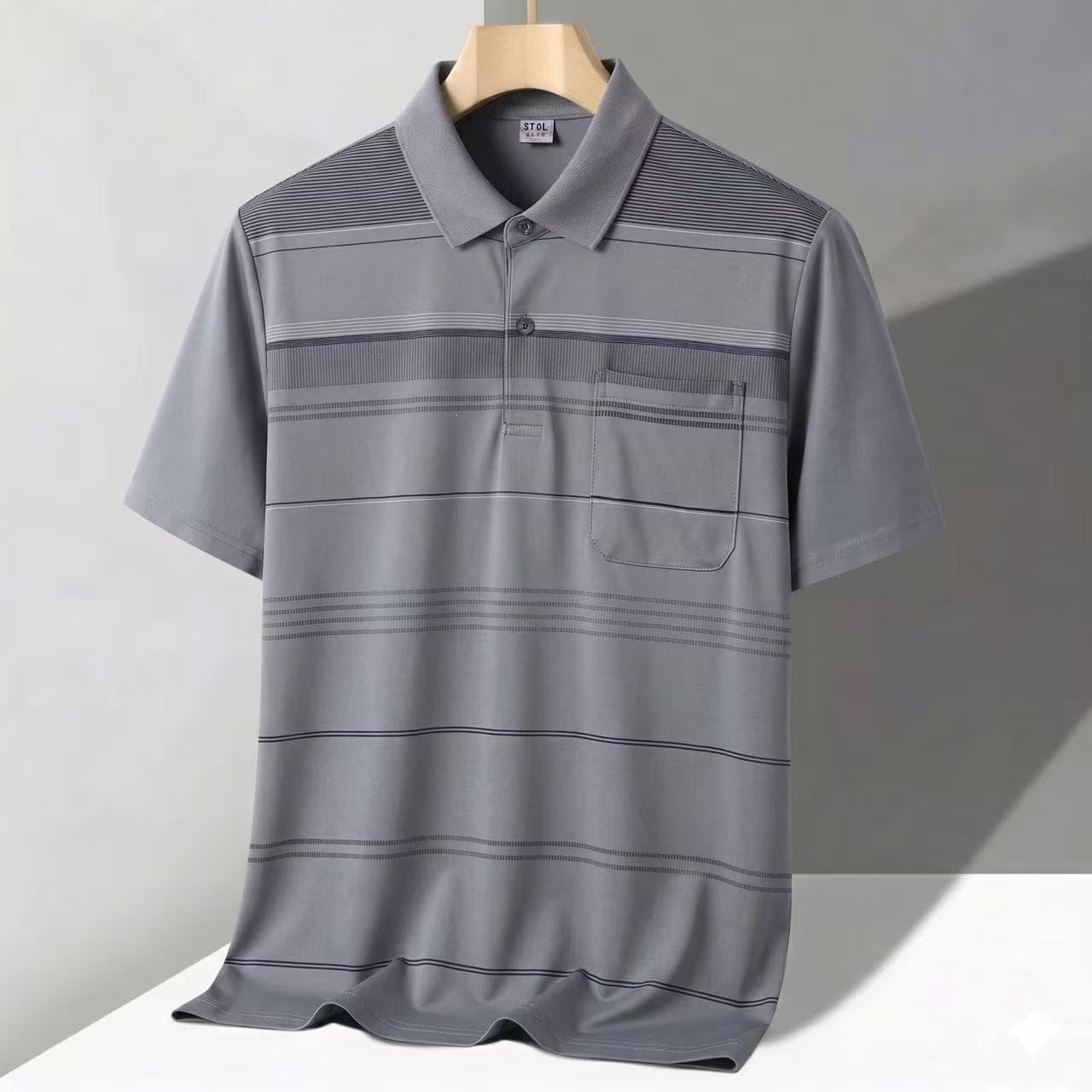 Father's Summer New Men's Short Sleeve T-Shirt Middle-Aged and Elderly Men's Pocket Polo Shirt Printed Collar Top