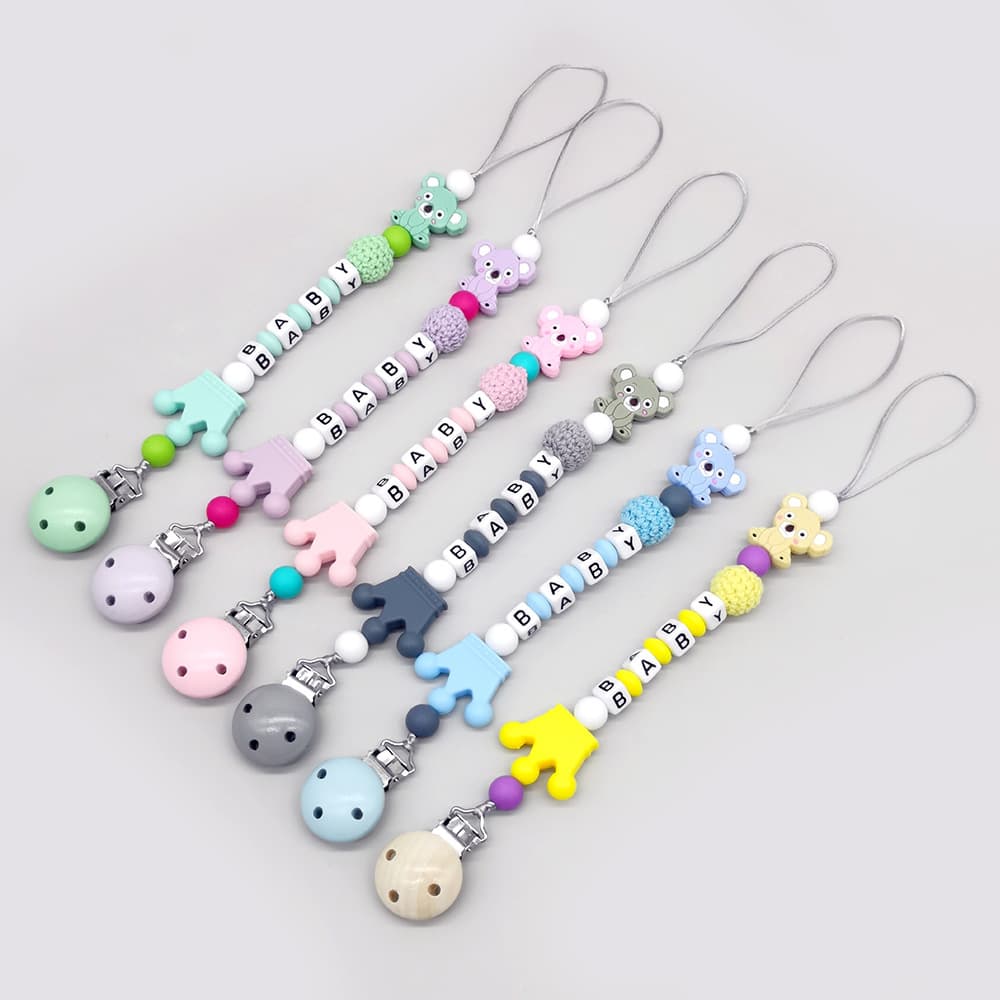 Pacifier chain baby supplies silicone clip teether anti-falling belt koala molar bottle letter designation