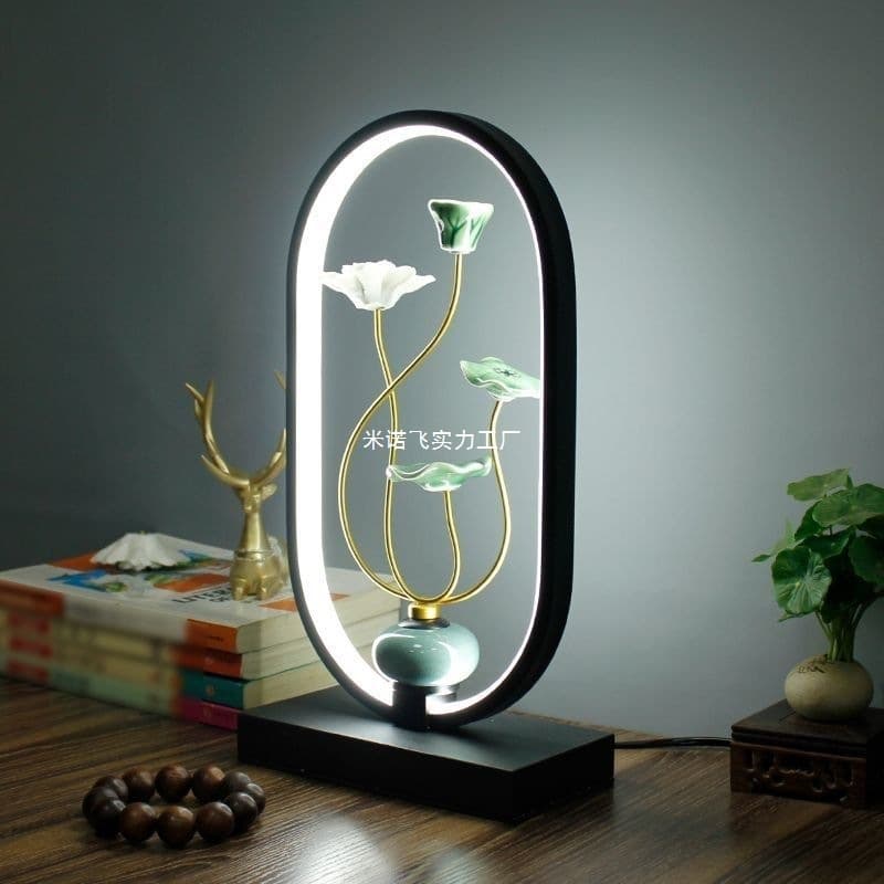 New Chinese Retro Desk Lamp Bedside Night Light Remote Touch USB Smart Lotus Study Coffee Table Decorative Light