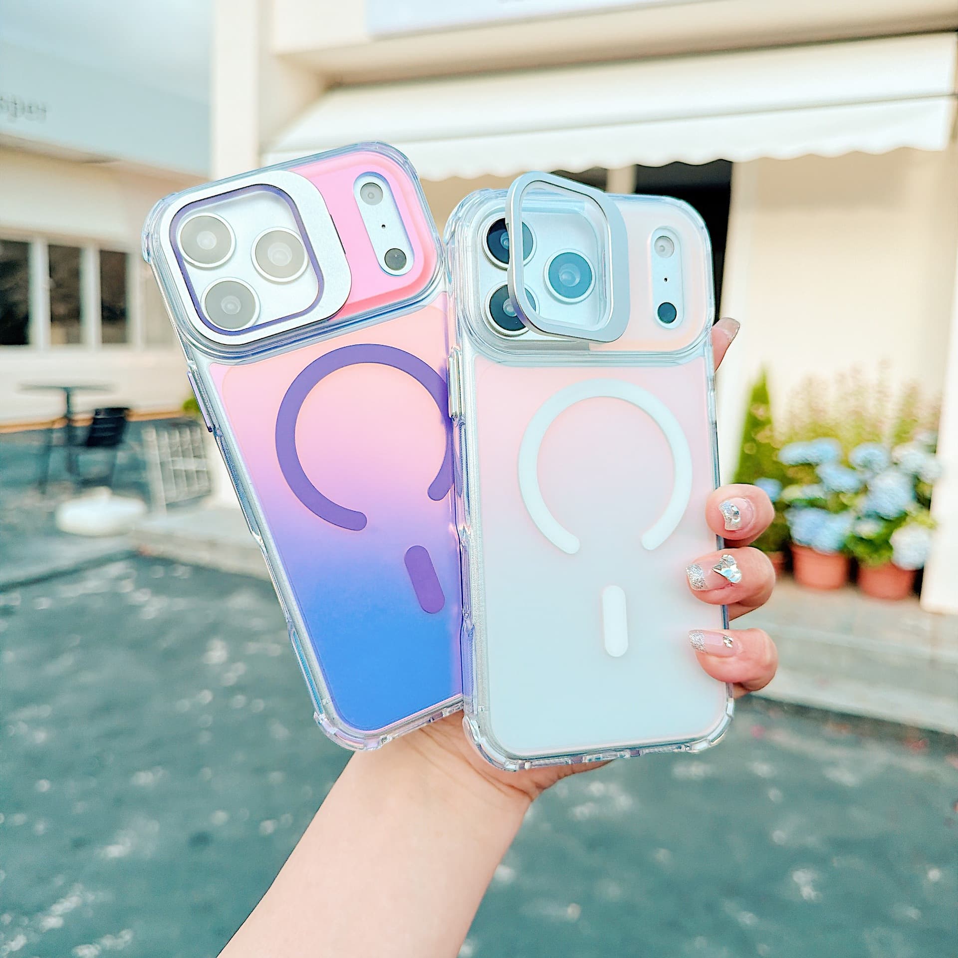 Apple 17 Pro Max Four-Corner Anti-Drop Color-Changing Magnetic Phone Case for iPhone 16 Simple Lens Bracket Protective Case