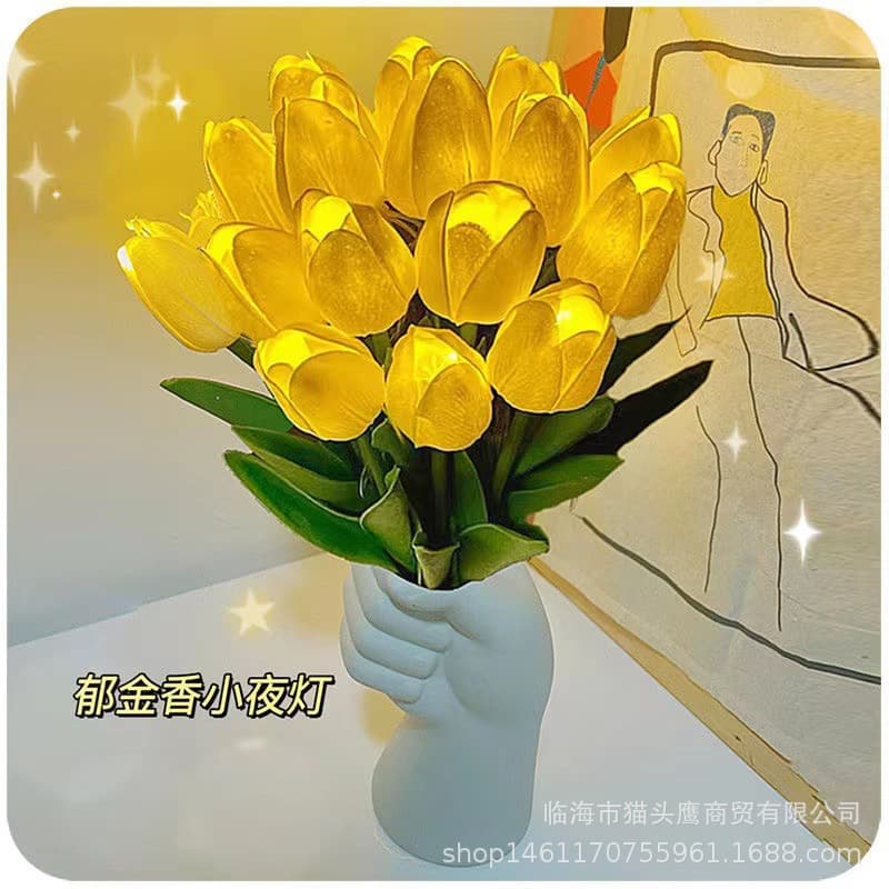 Glitter LED Light Artificial Luminous Tulip Bouquet Decorative Ornaments Ins Fake Flower Gift Photo Bouquet