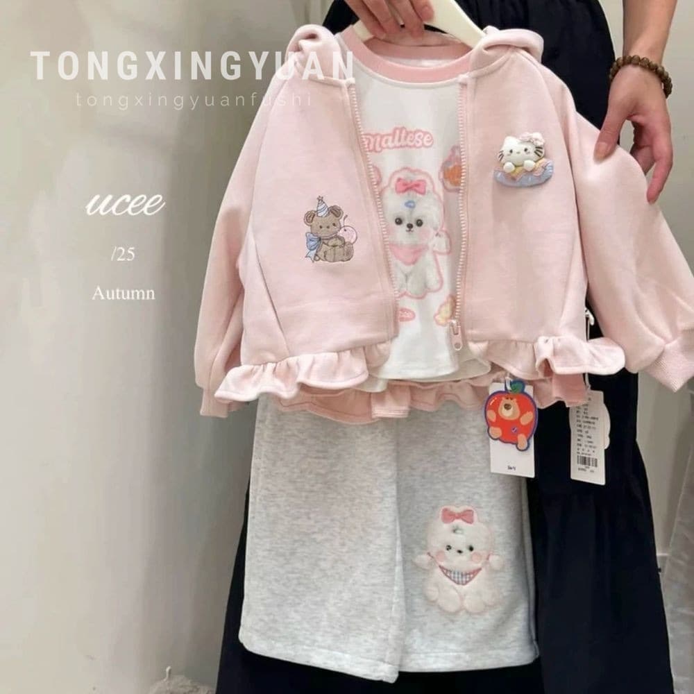 Girls' Hooded Jacket Spring Autumn New Style Baby Girl 3D Cartoon Jacket Korean Lace Zipper Top Fashion